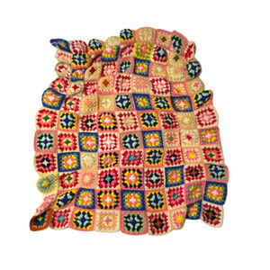 Vintage Handmade Crochet Granny Square Afghan Multicolor Roseanne Blanket 44”